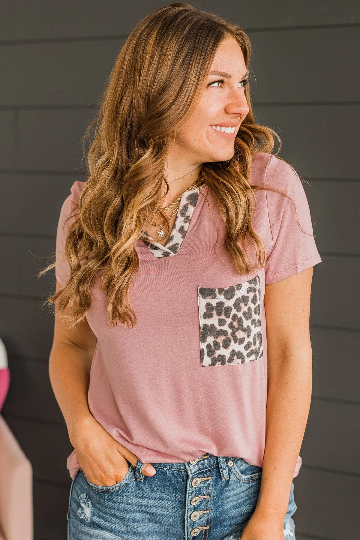 Adventure Ready V-Neck Top- Mauve