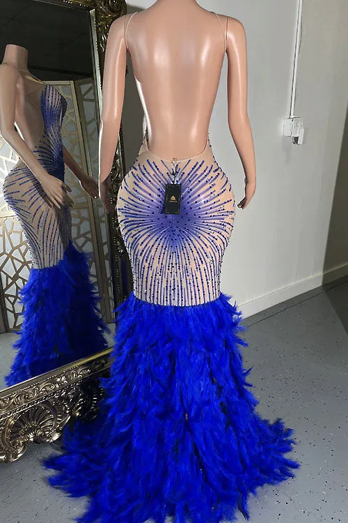 Amara Blue Feather Dress (Ready to Ship)