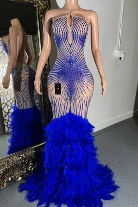 Amara Blue Feather Dress (Ready to Ship)