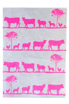 AQUA DOOR DESIGNS PADDOCK TEA TOWEL HIGHLIGHTER PINK