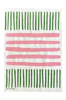 AQUA DOOR DESIGNS TURKISH STRIPE TEA TOWEL PINK & GREEN