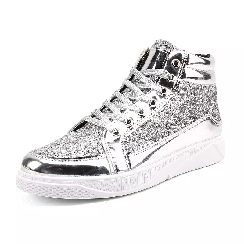 Ashore Shop Men High Top Sneakers Male Ankle Boots Gold Luxury Glitter Shoes Streetwear