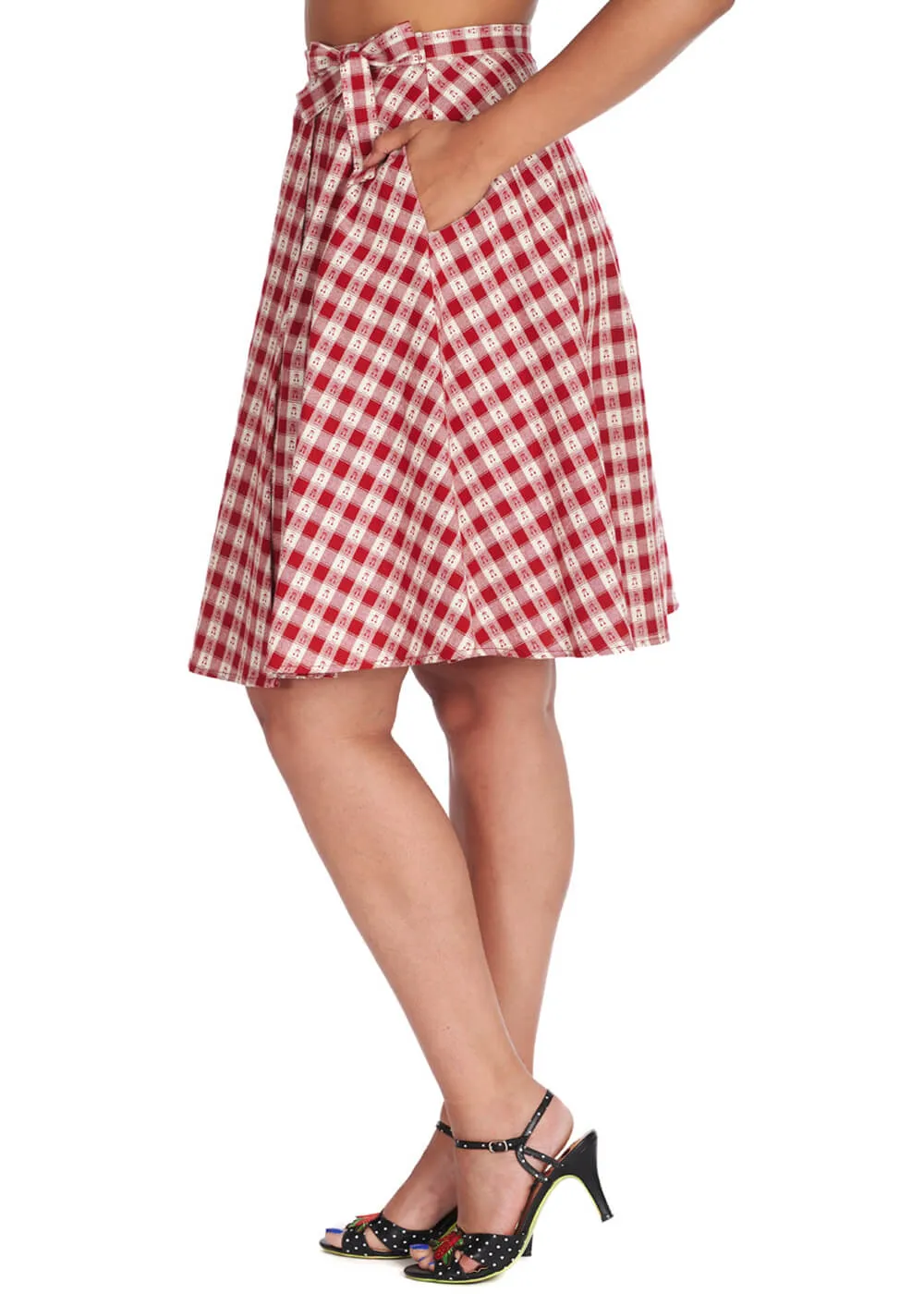 Banned Cherry Check 50's Skirt Red