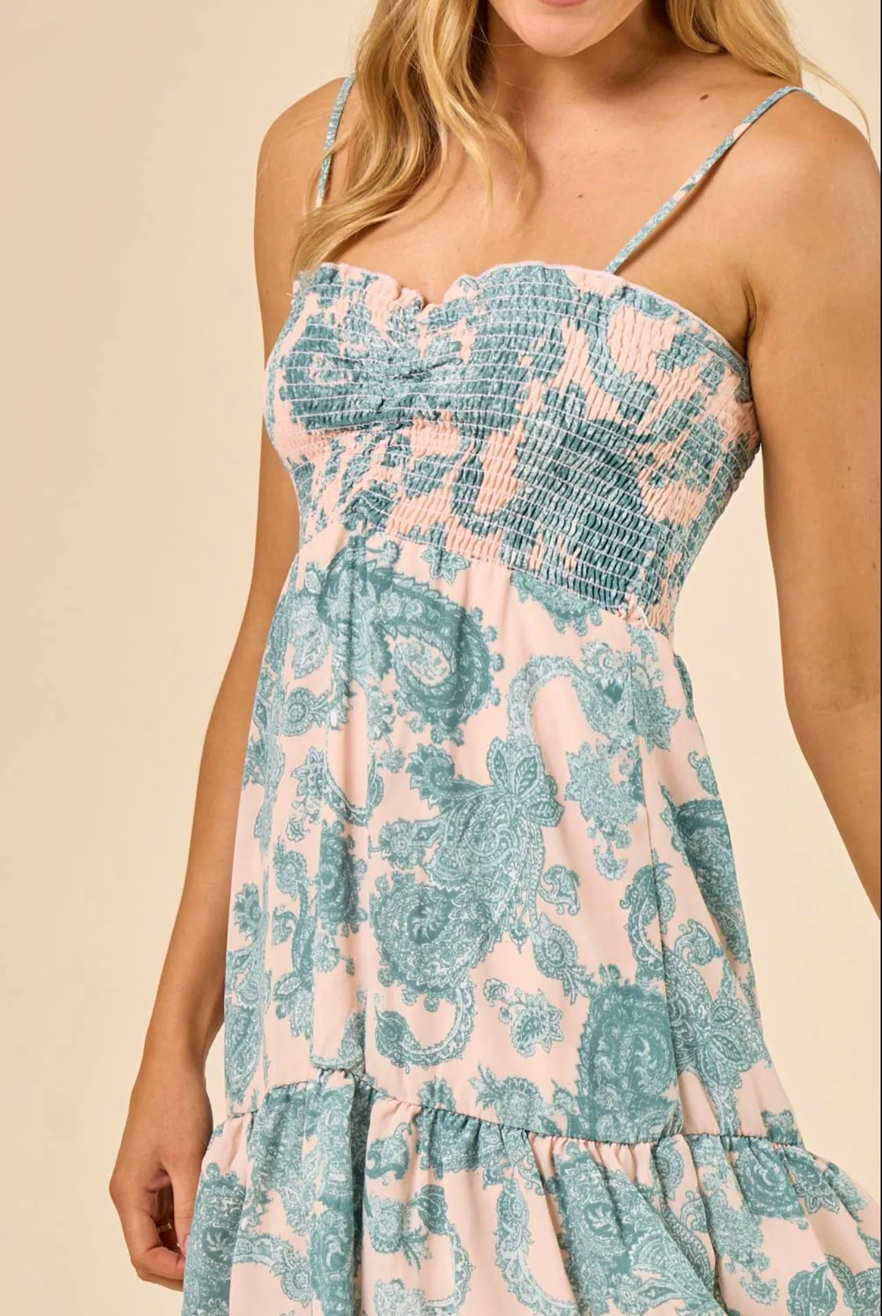 BLUSH/GREEN PRINT MINI DRESS