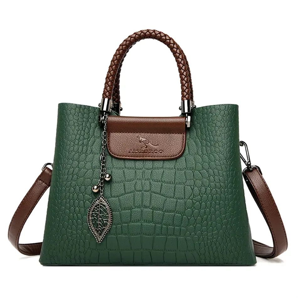 Brand Leather 3 Layers Alligator Crossbody Bag for Women