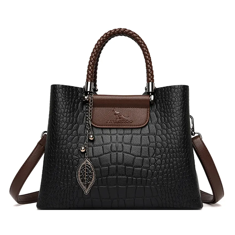 Brand Leather 3 Layers Alligator Crossbody Bag for Women