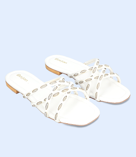 BW9285-White-Women Slipper