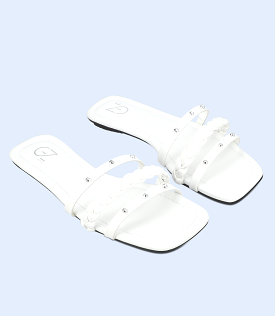 BW9473-WHITE-Women Slippers