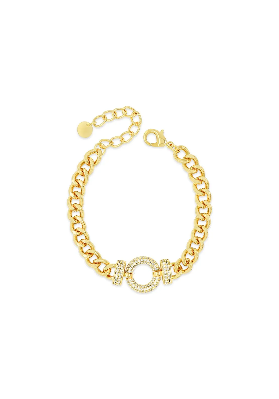 Chunky Chain Blet With Pave Circle - Rose Gold