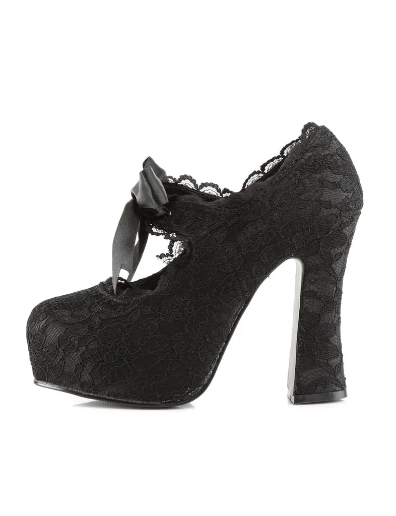 DEMON-11 - BLACK SATIN/ BLACK LACE - SIZE 7