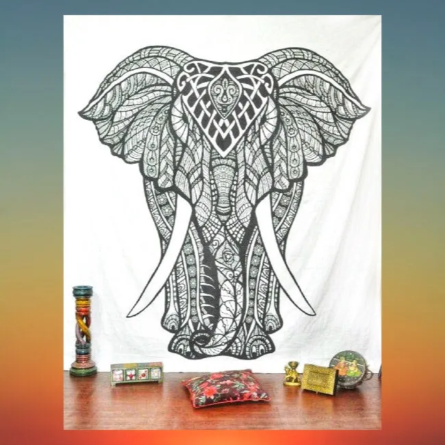 DIVINE NEW WHITE INDIAN ELEPHANT WALL HANGING / TAPESTRY