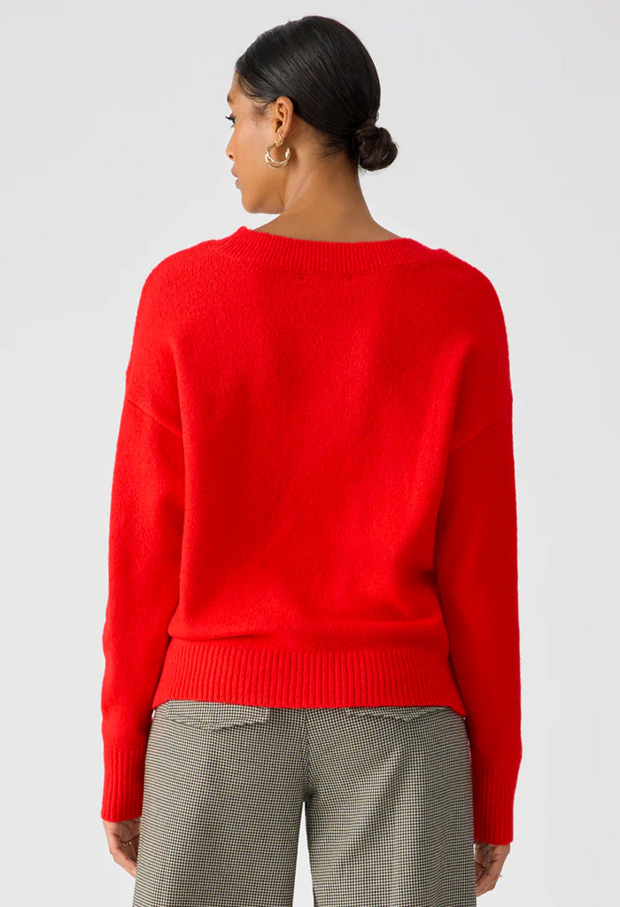 Easy Breezy V Neck Pullover-Lipstick