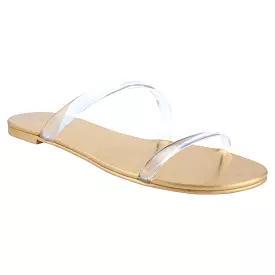 Guess Womens Nericea Metallic Slip On Slide Sandals