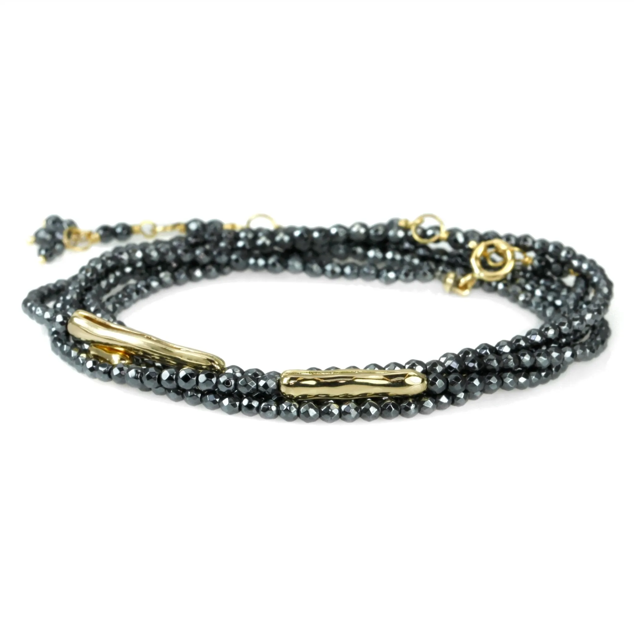 Hematite Beaded Wrap Bracelet with Organic Log Beads