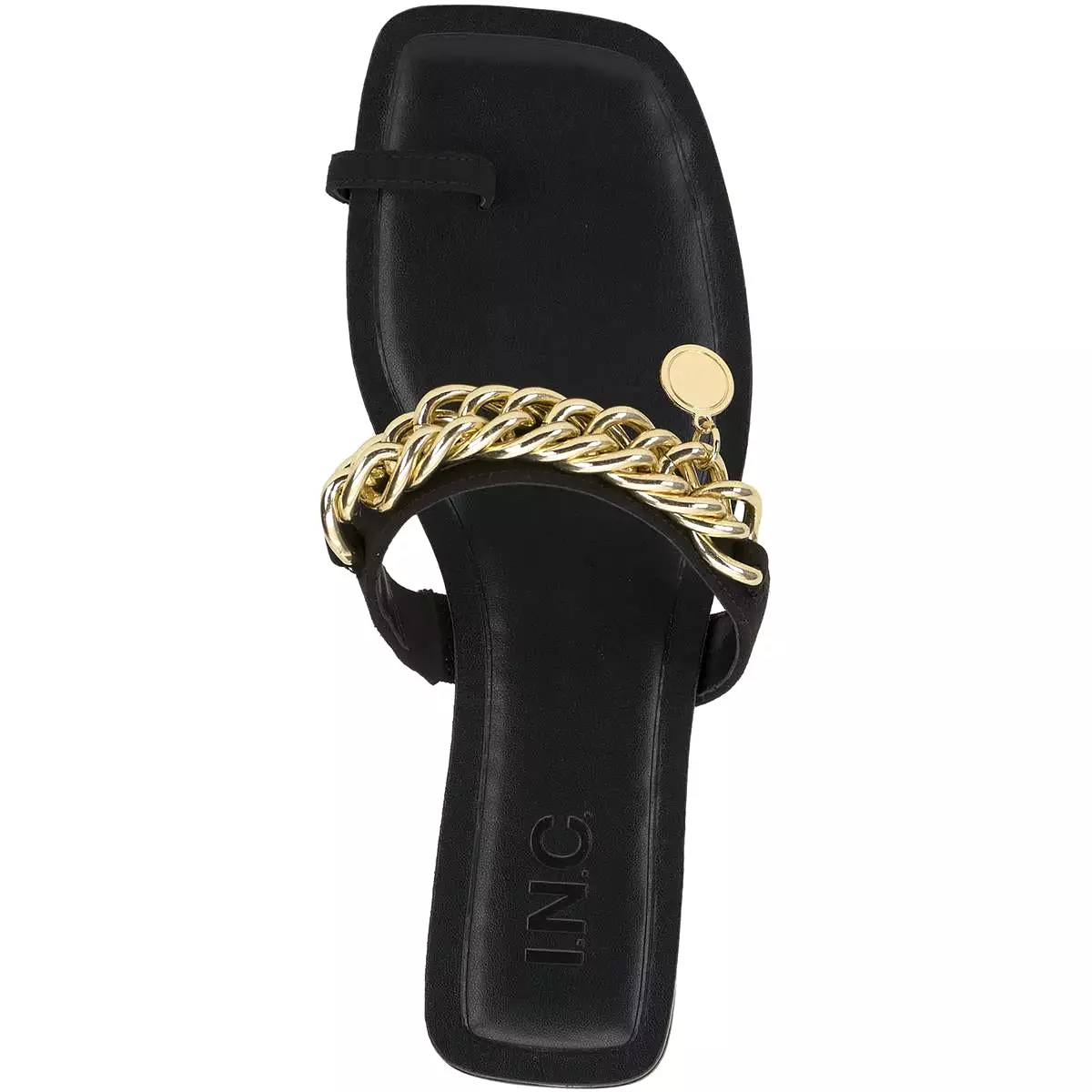 INC Womens Peetie Faux Leather Chain Slide Sandals