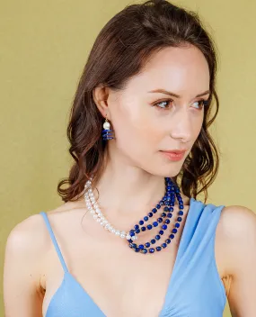 Lapis With Freshwater Pearls Multi Layers Necklace EN014