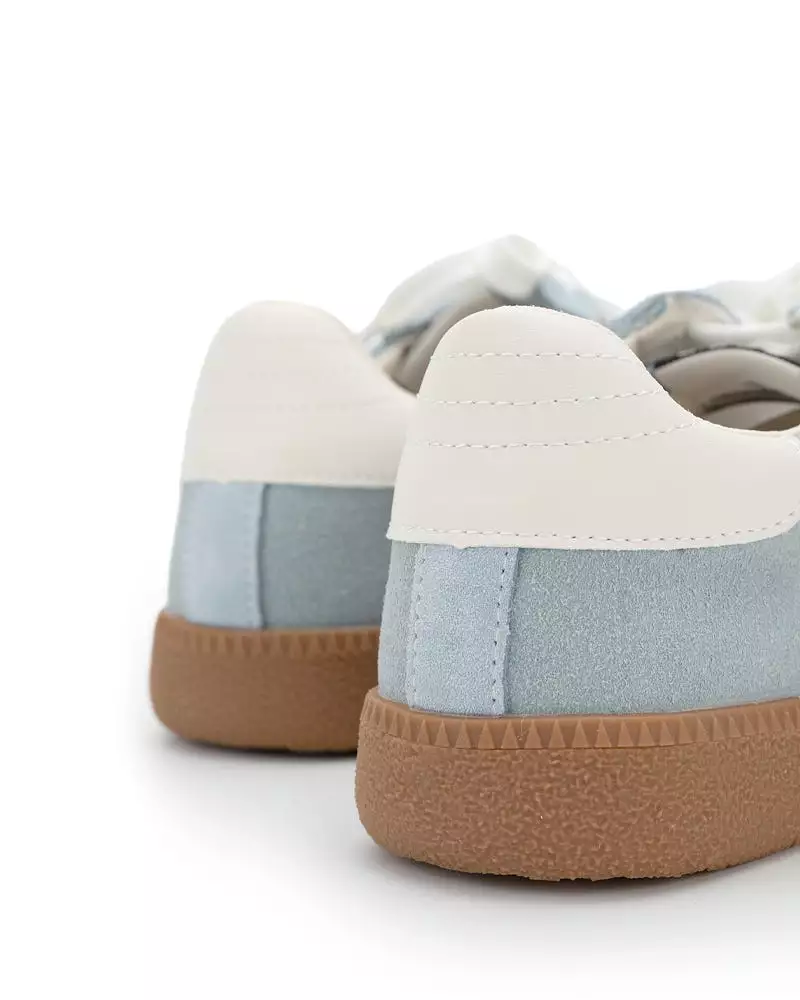 Light Blue Suede Leather Flat Sneakers