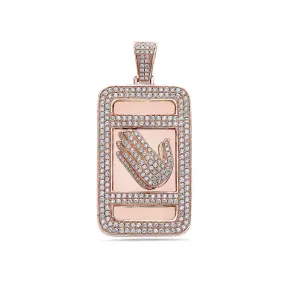 Men's 14K Rose Gold Prayer Hands Dog Tag Pendant with 4.75 CT Diamonds