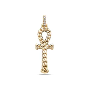 Men's 14K Yellow Gold Ankh Pendant with 0.05 CT Diamonds