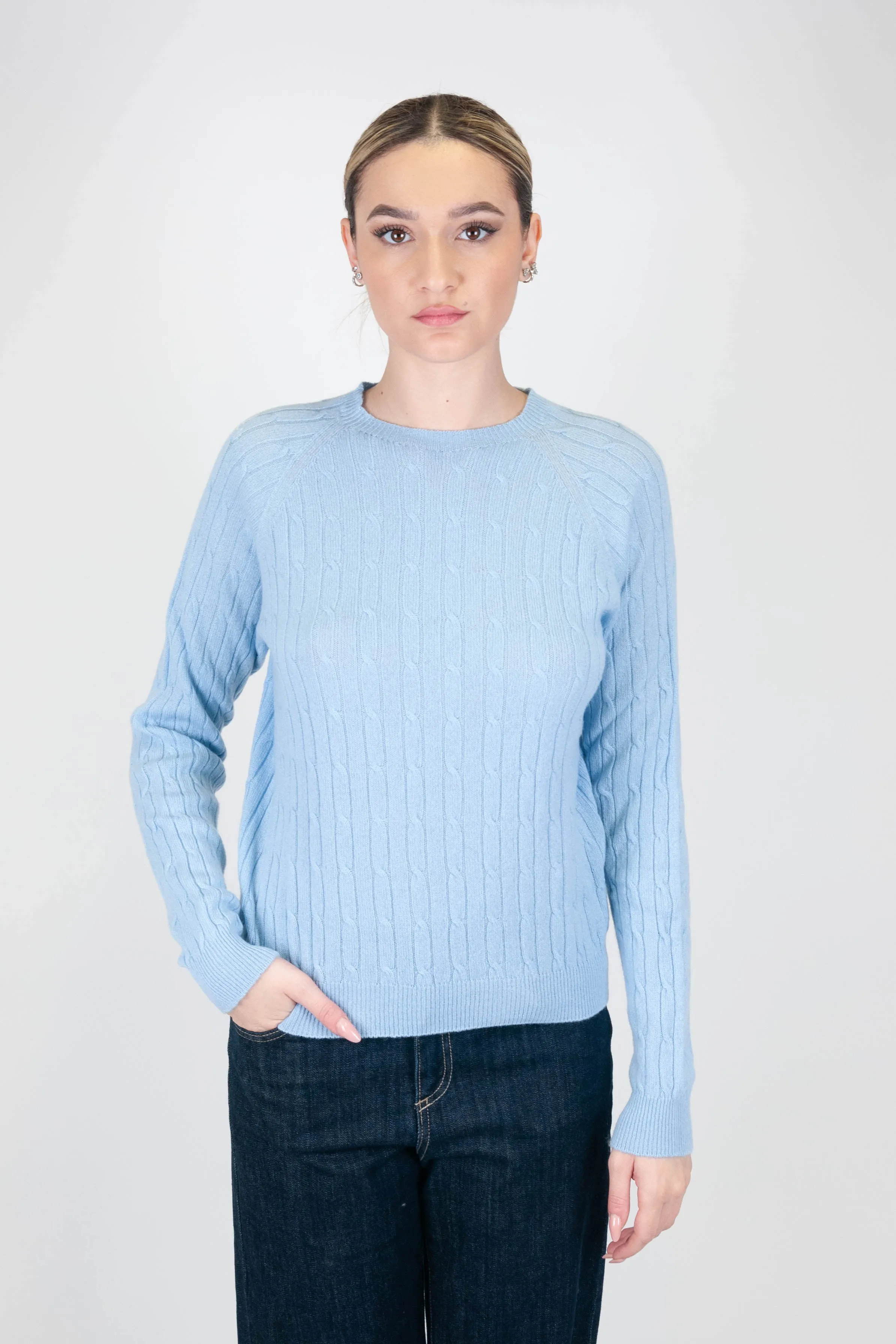 Motel - Maglia girocollo con trecce in 100% puro cashmere