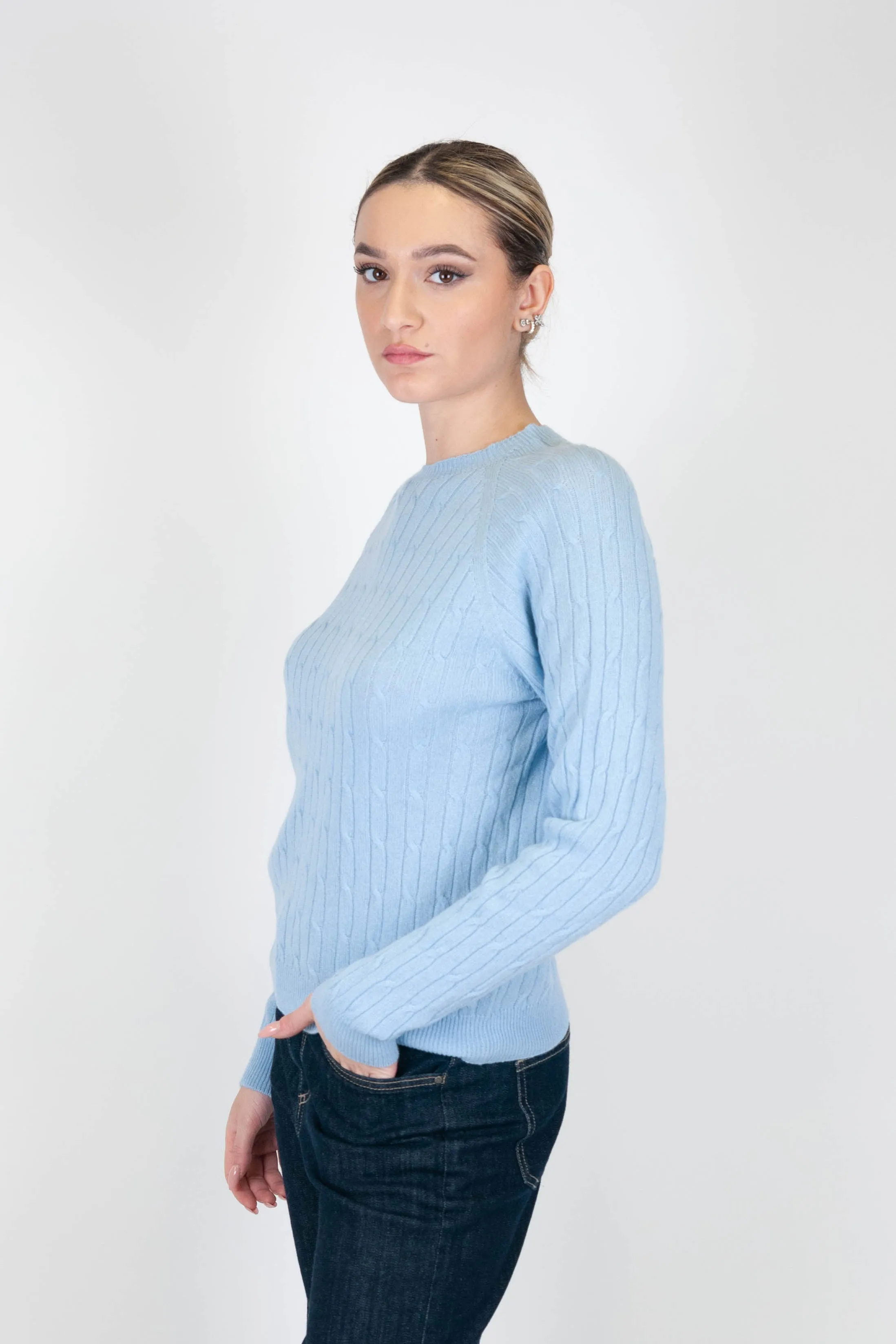 Motel - Maglia girocollo con trecce in 100% puro cashmere