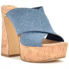 Nine West Womens Girlz 8 Denim Peep-Toe Platform Sandals