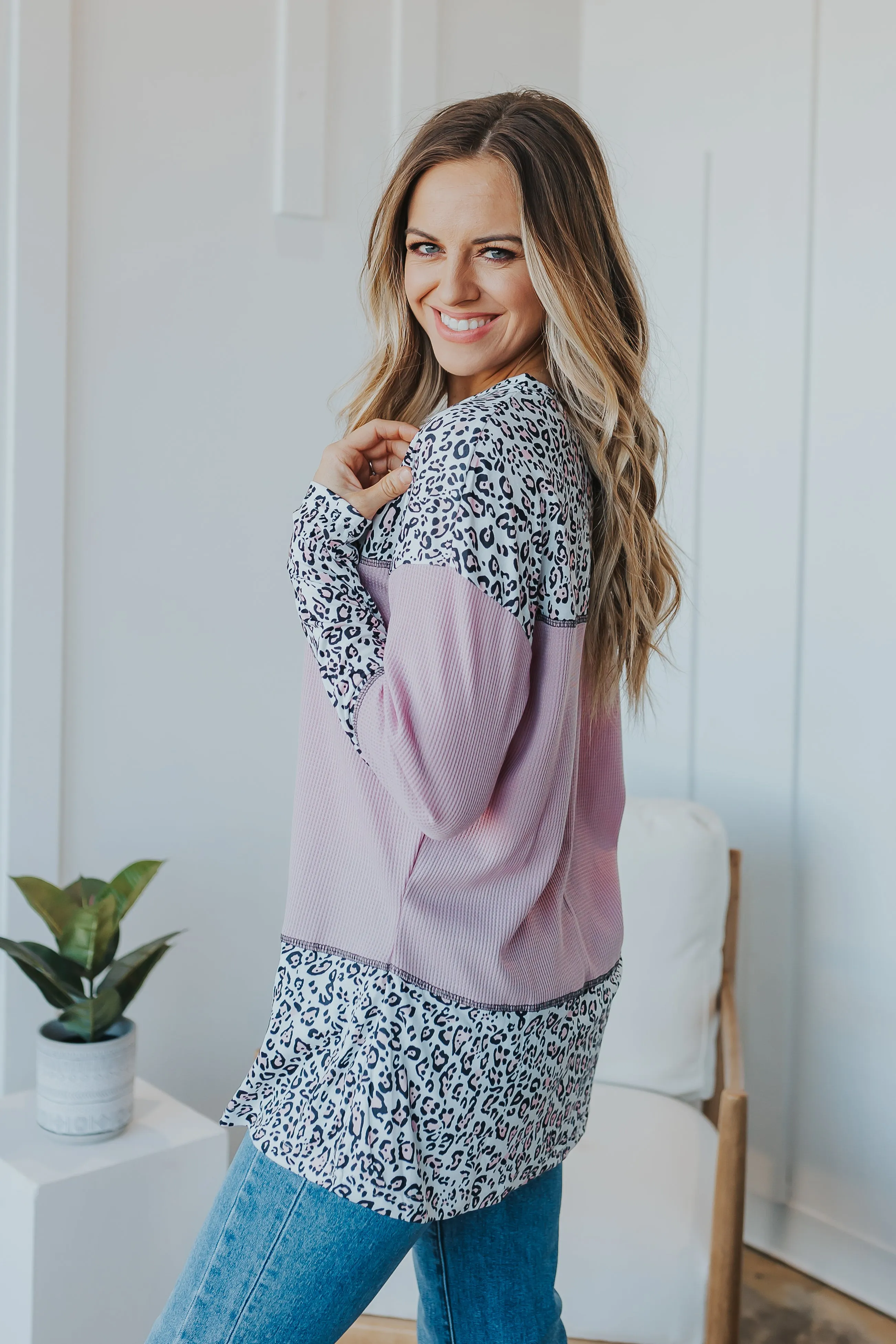 Pink Leopard Waffle Top