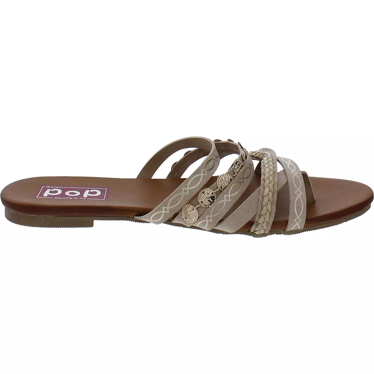 POP Womens Vez Faux Leather Comfort Fit Slide Sandals