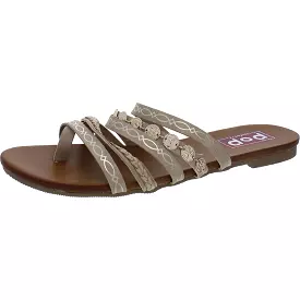 POP Womens Vez Faux Leather Comfort Fit Slide Sandals