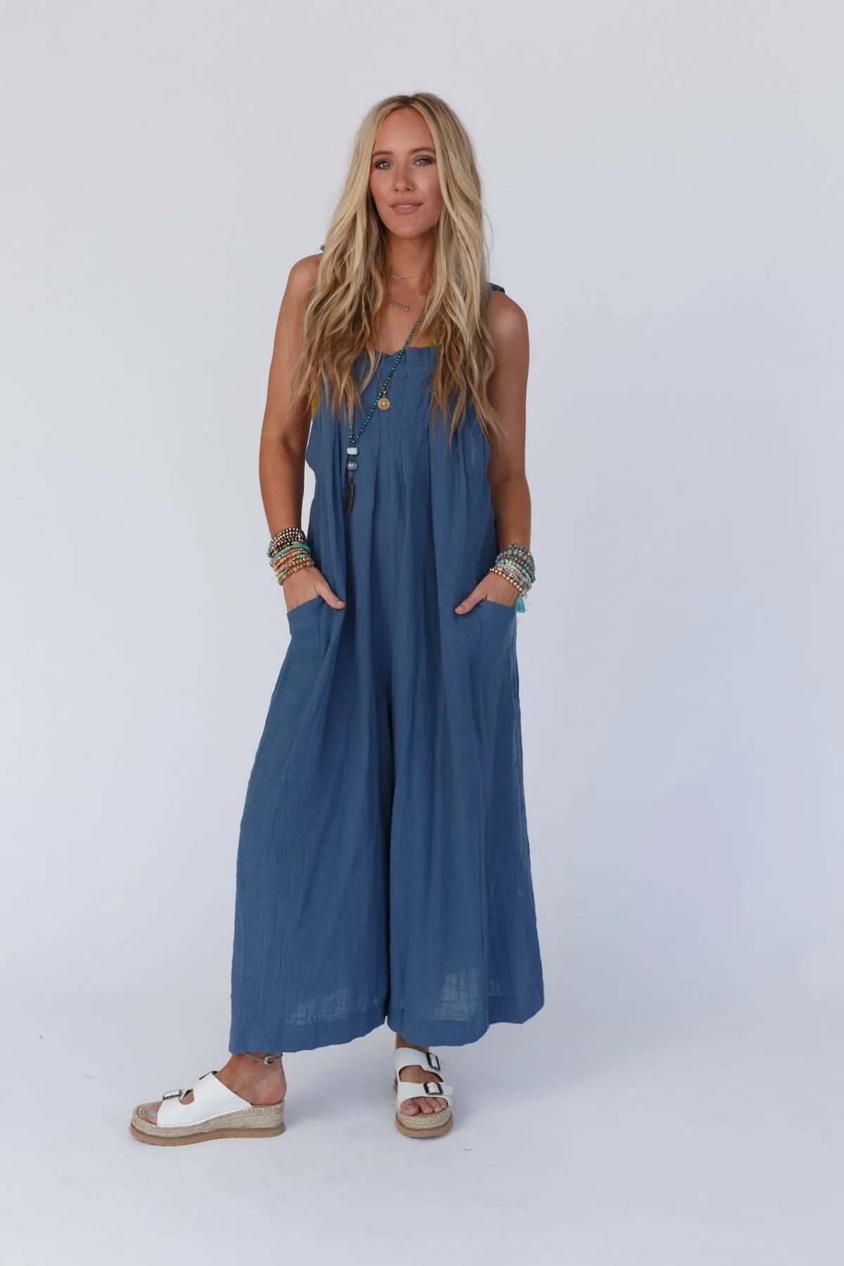 Ready To Go Loose Fit Jumpsuit - Denim Blue