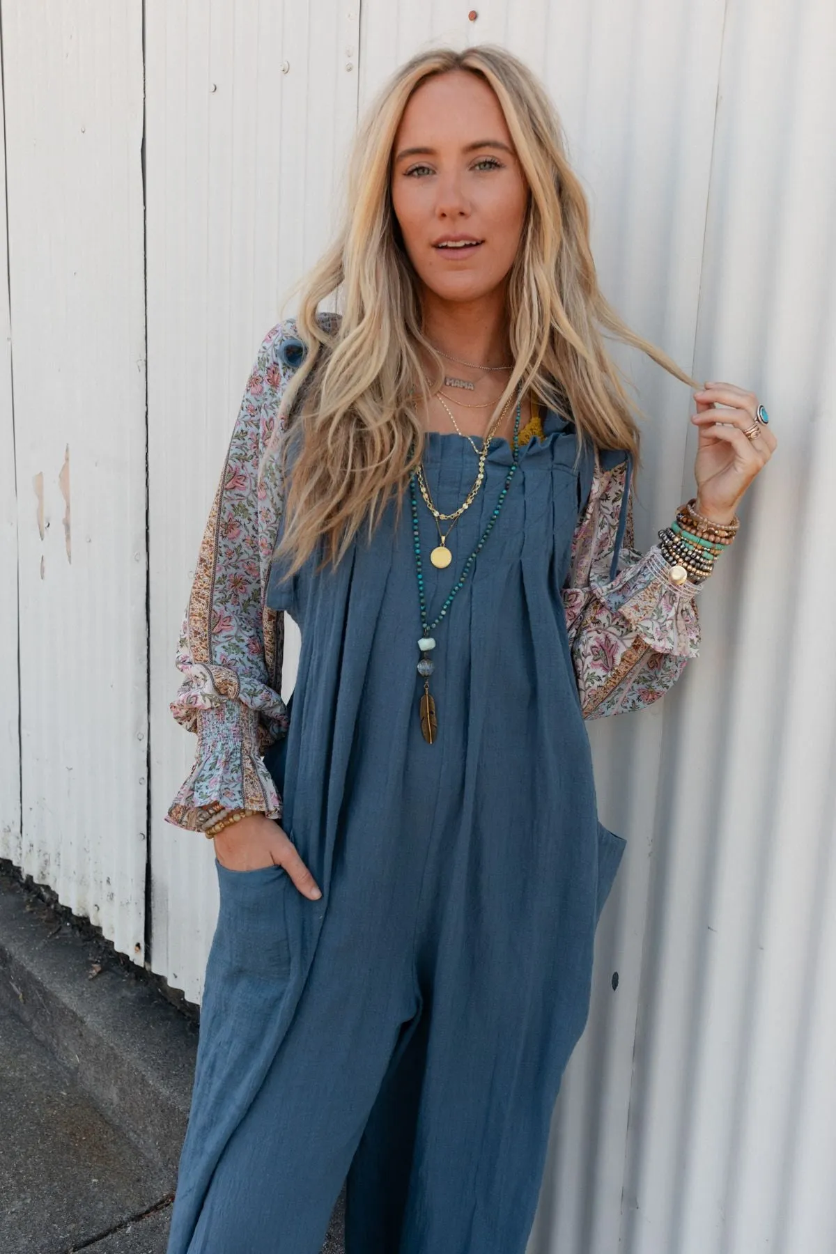 Ready To Go Loose Fit Jumpsuit - Denim Blue