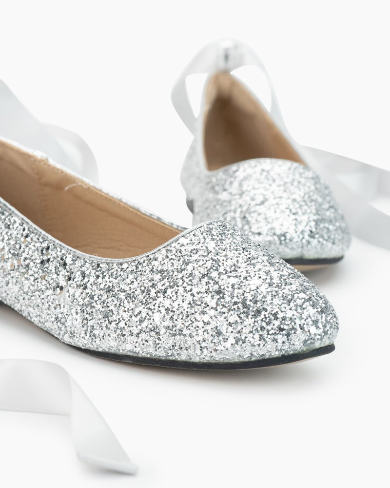 Rhinestone Lace-up Comfort Light Ballet Flats