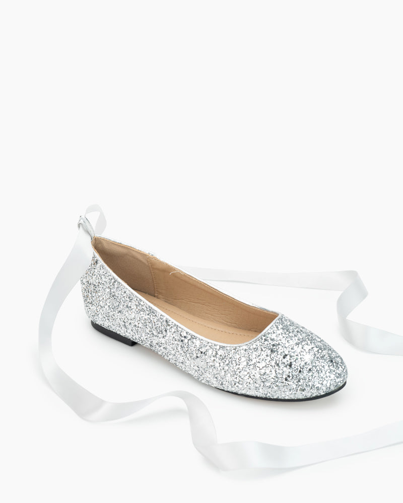 Rhinestone Lace-up Comfort Light Ballet Flats