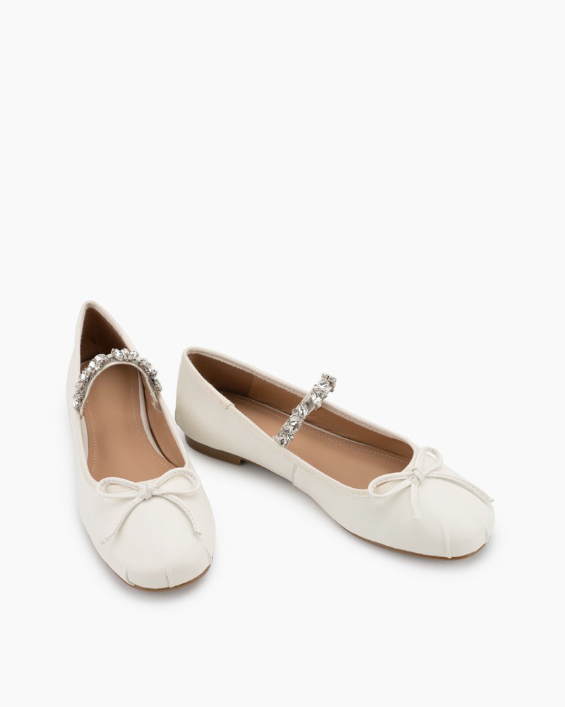 Rhinestone Straps Bowknot Solid  Ballet Flats