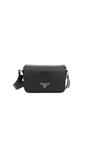 Saffiano Leather Crossbody Bag - Black