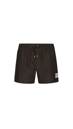 Short Swim Trunks With DG Logo Patch - Black