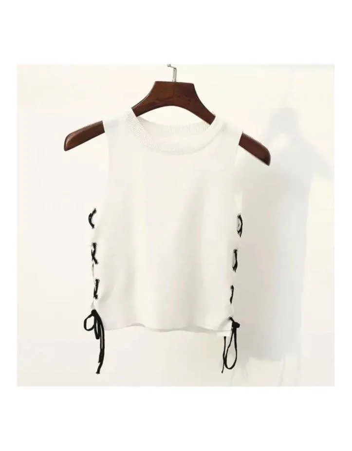 Side Laced Cropped Knit Top