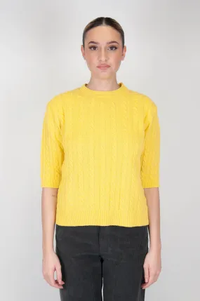 Tensione in - Maglia girocollo con trecce in misto cashmere manica 3/4