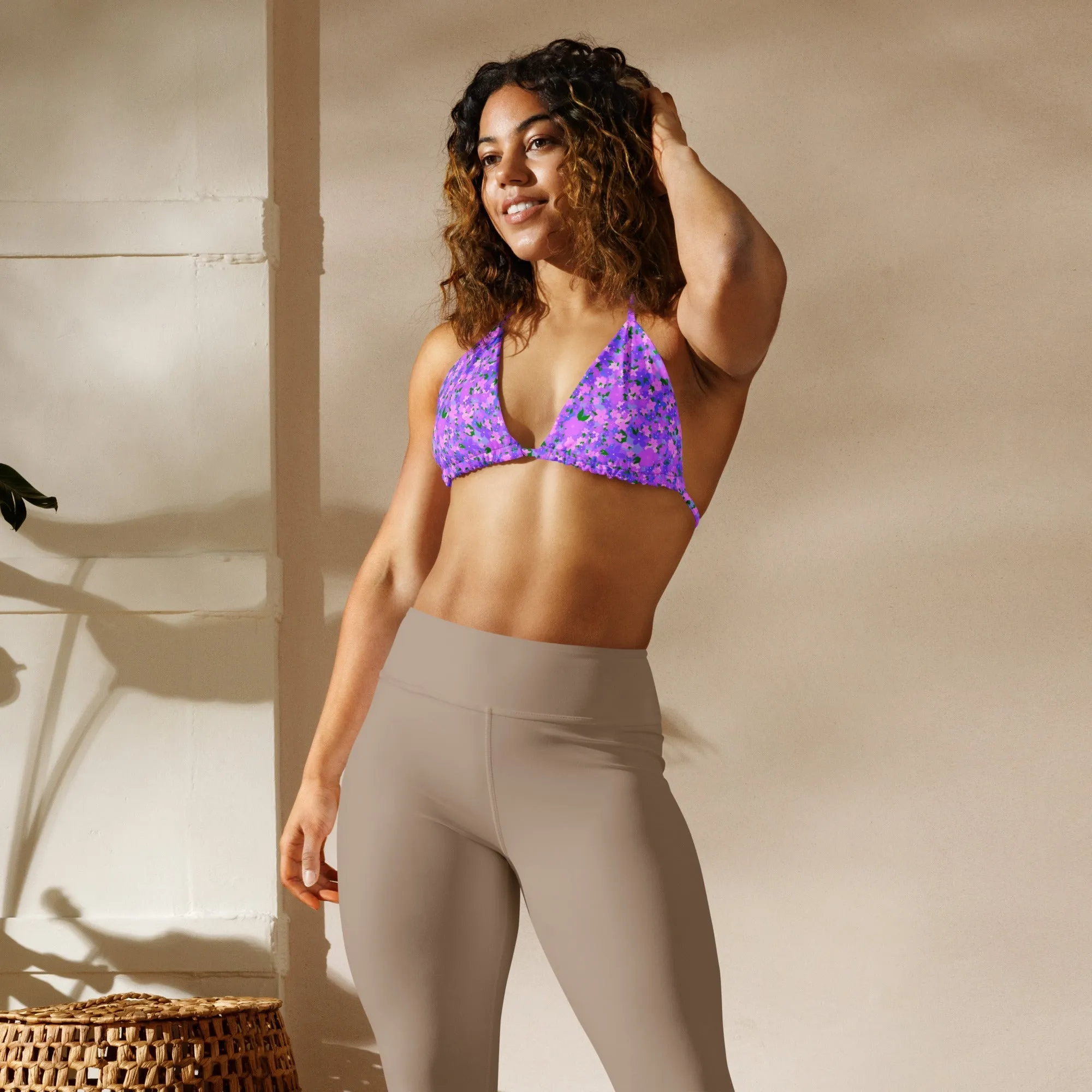 TRIANGLE STRING BIKINI TOP ECO - DITSY PURPLES