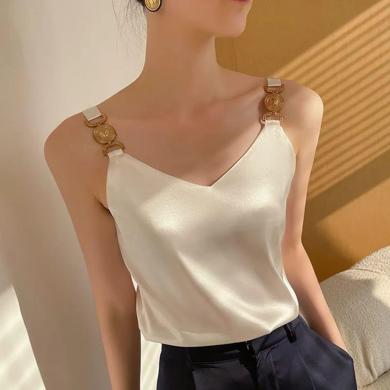 V-neck Solid Sleeveless Top