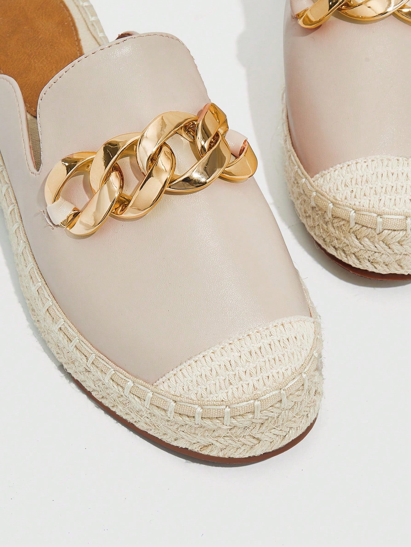 Vacation Beige Mule Flats For Women, Chain Decor Espadrille Flats