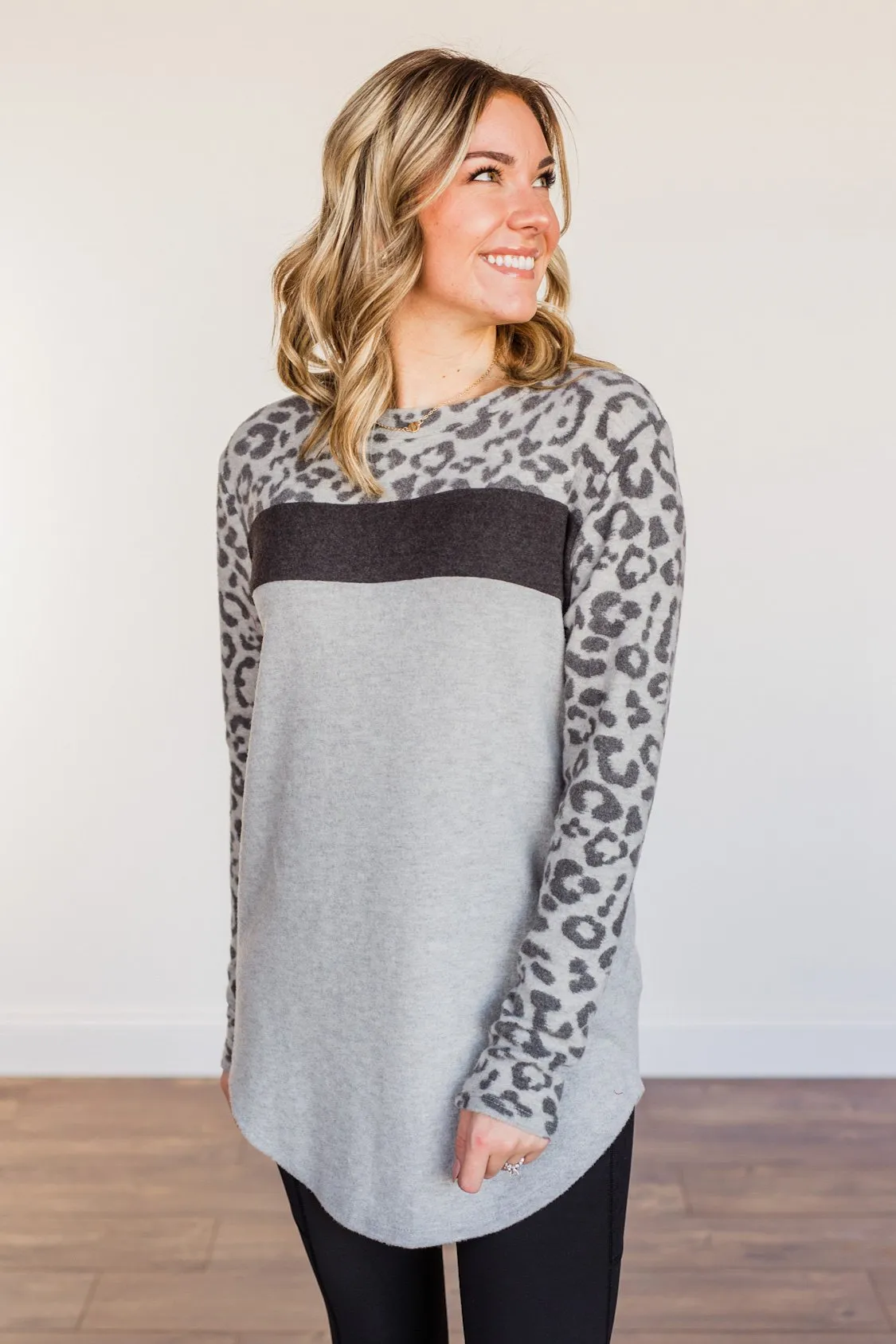 Walk With Pride Leopard Color Block Top- Grey