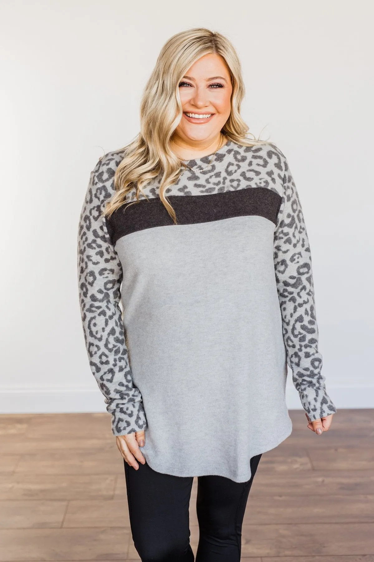 Walk With Pride Leopard Color Block Top- Grey