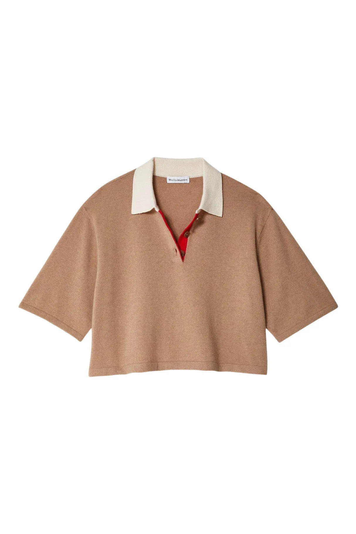 White & Warren Cashmere Cropped Polo
 in True Camel Combo