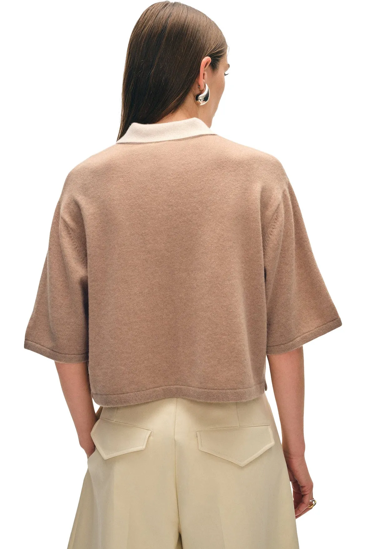 White & Warren Cashmere Cropped Polo
 in True Camel Combo