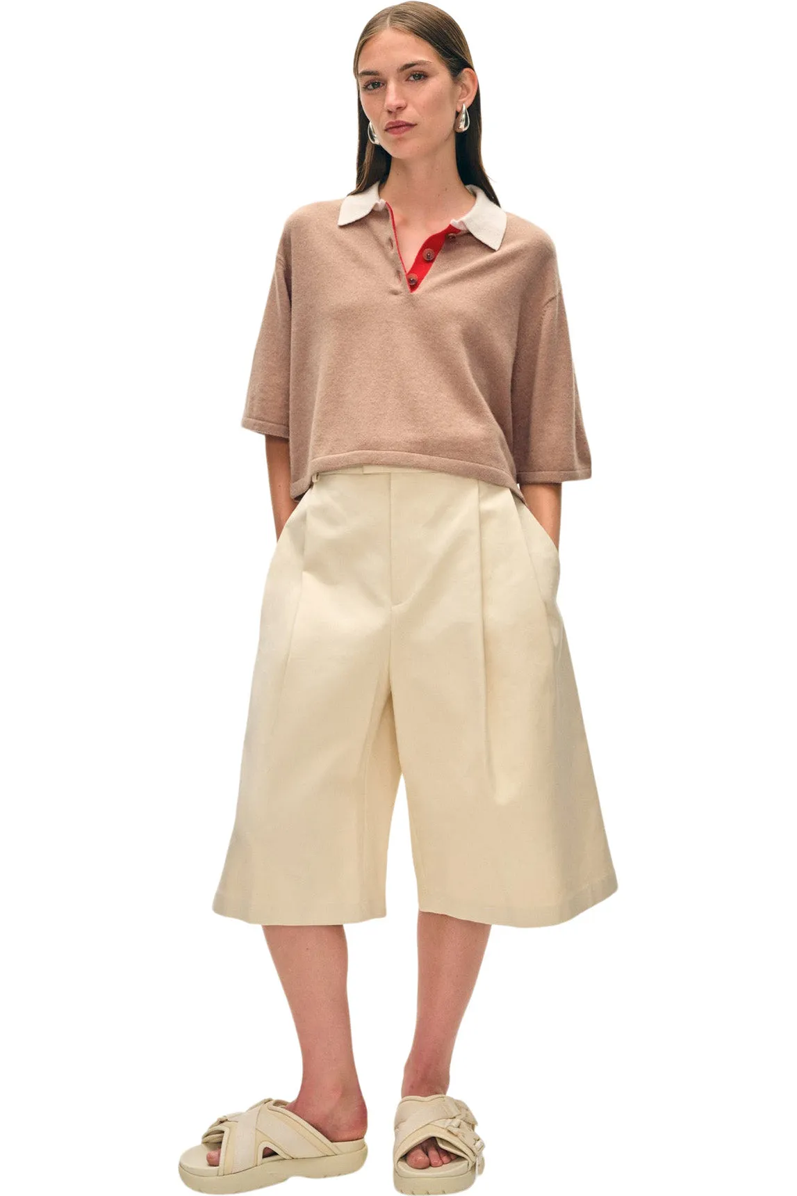 White & Warren Cashmere Cropped Polo
 in True Camel Combo