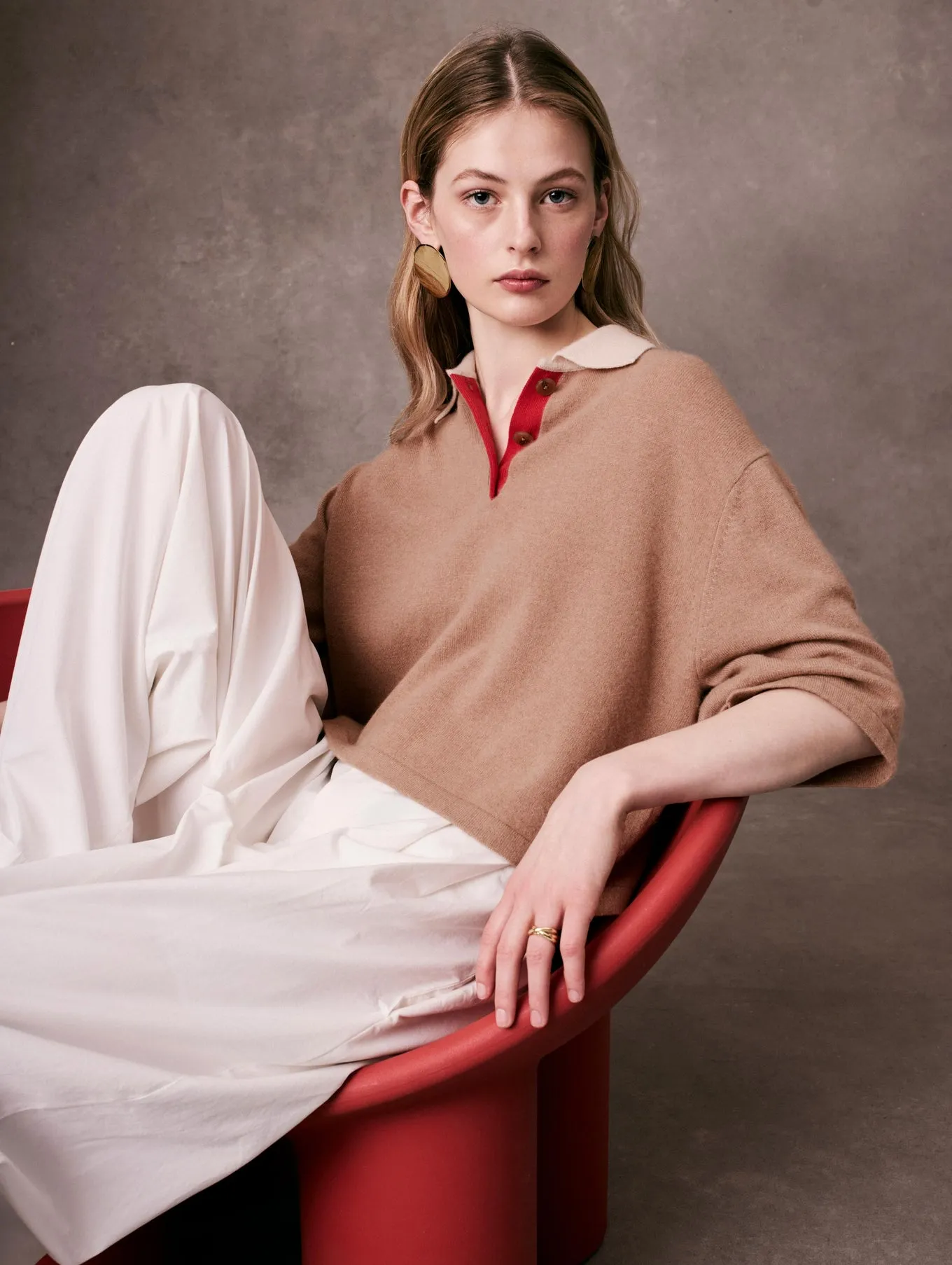 White & Warren Cashmere Cropped Polo
 in True Camel Combo