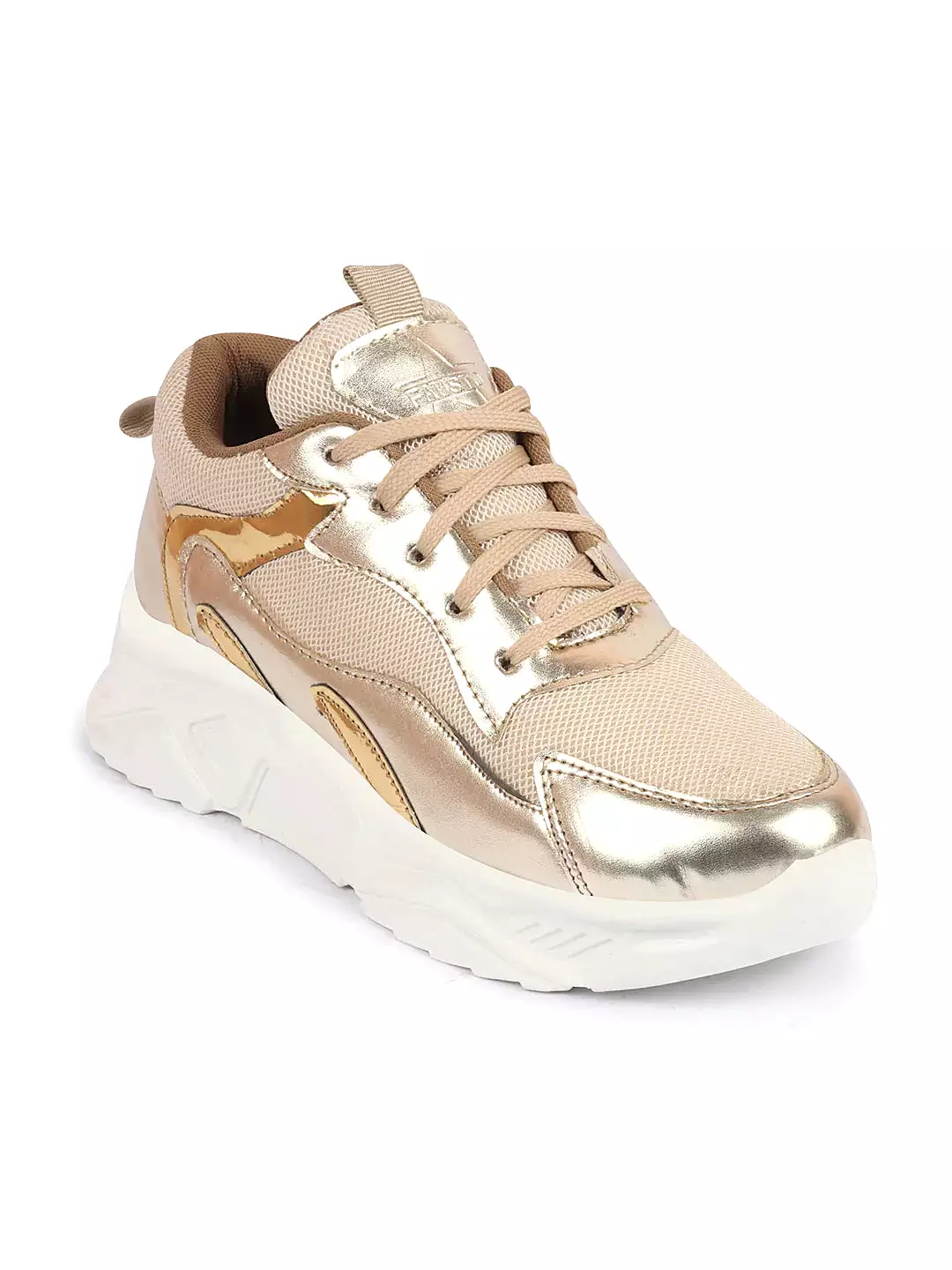 Women Golden Embellished Sporty Design Fashion Stylish Lace Up Sneakers Shoes