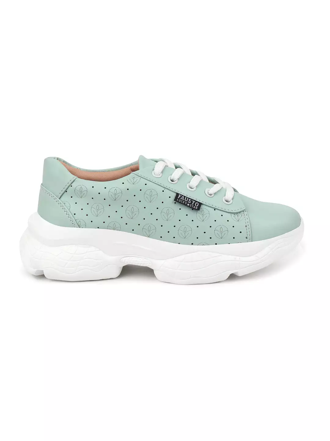 Women Green Lace Up Casual Trendy Sneakers