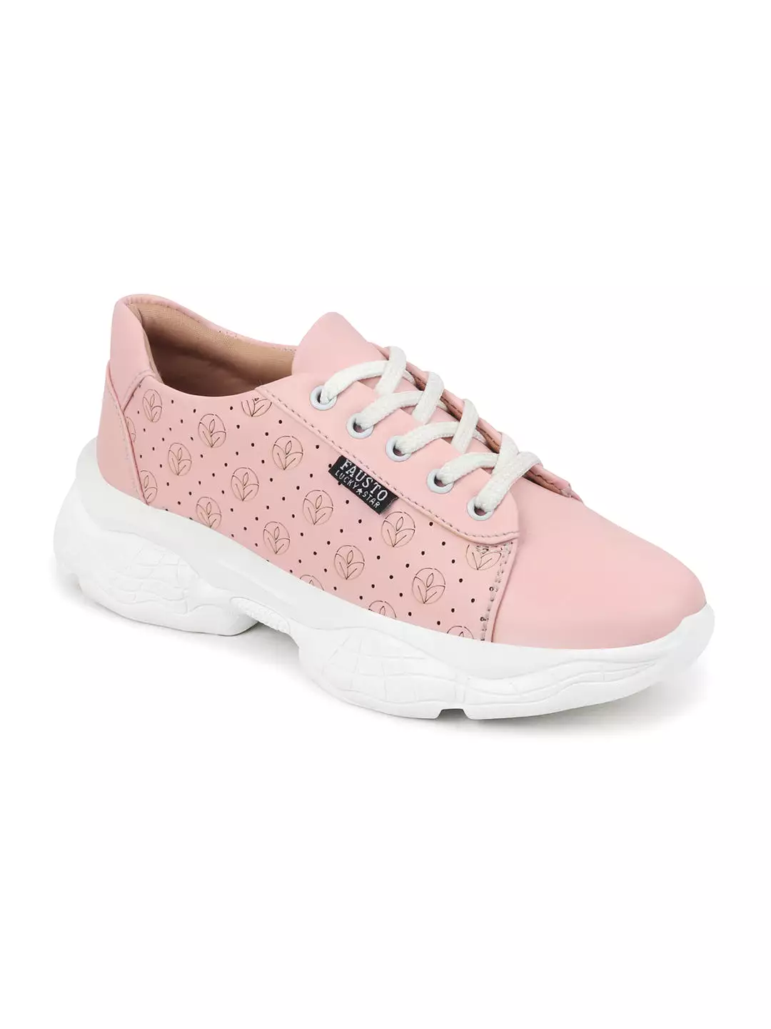 Women Pink Lace Up Casual Trendy Sneakers